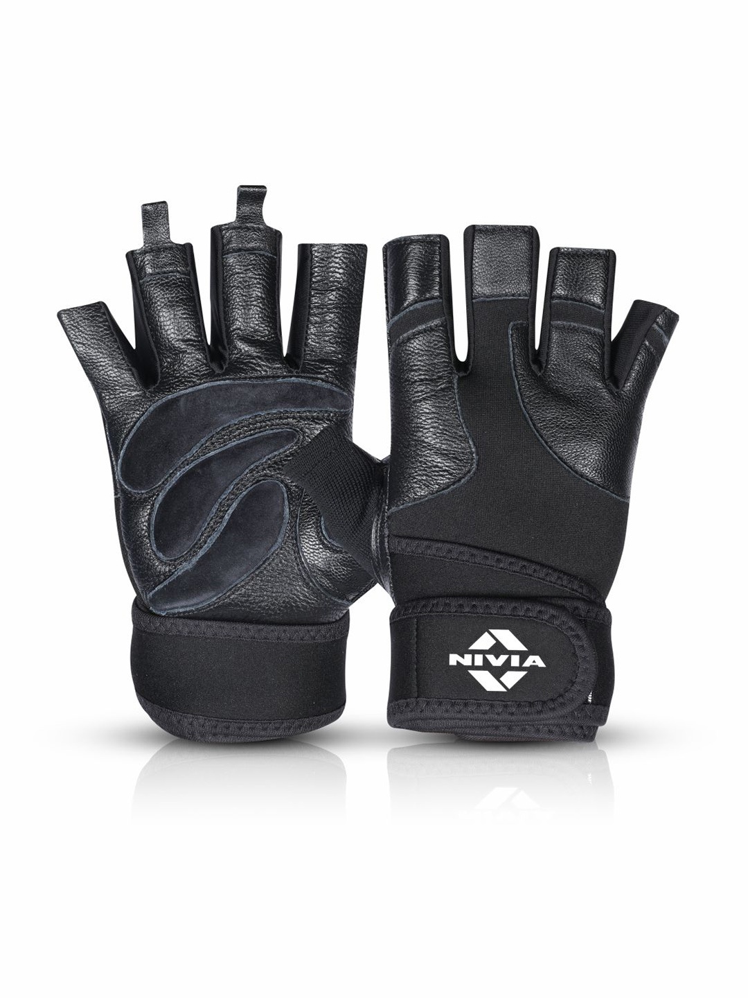 

NIVIA Wrist Grip Genuine Leather Gym Gloves, Black
