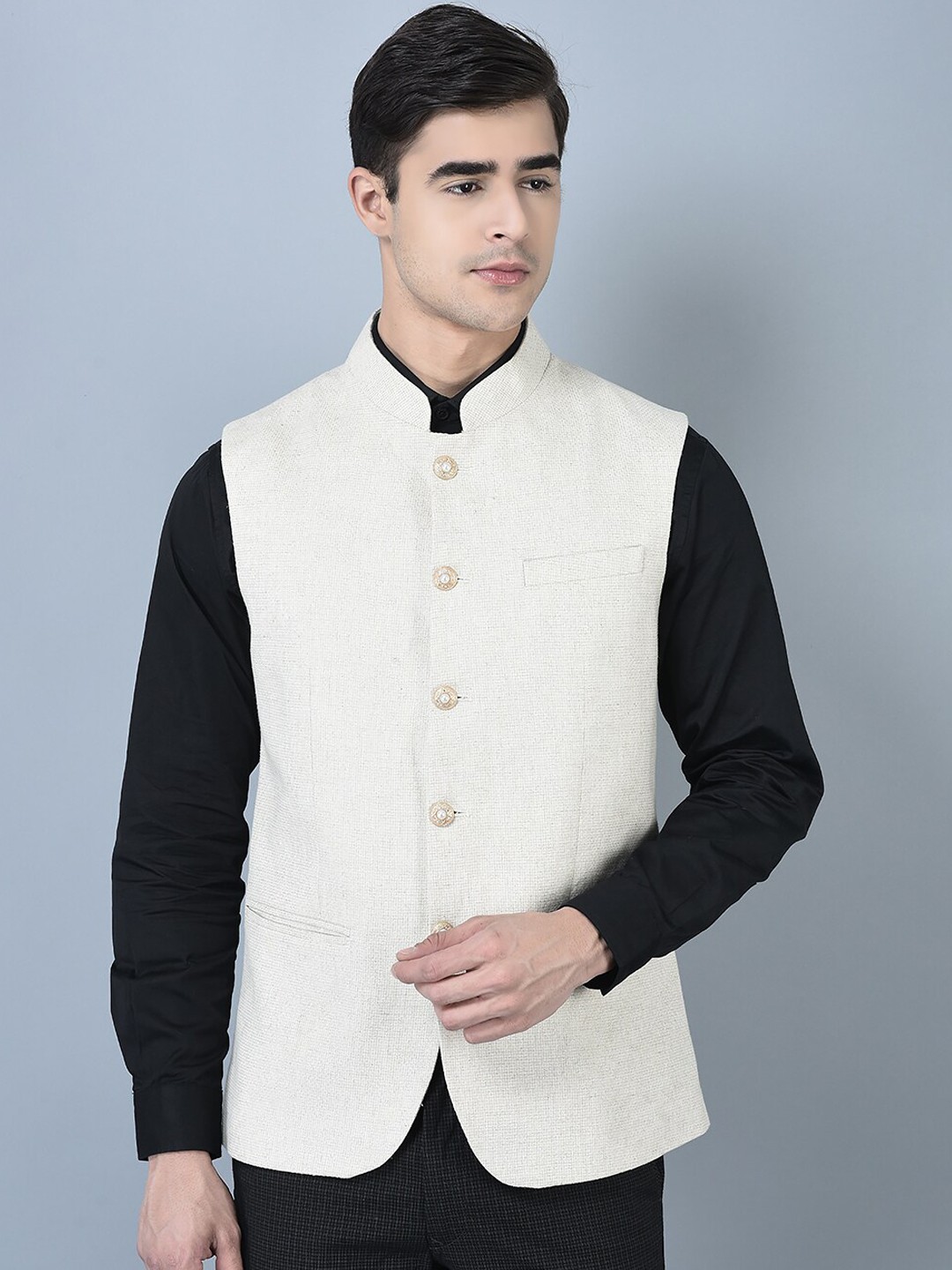 

CANOE Mandarin Collar Linen Cotton Nehru Jacket, Beige