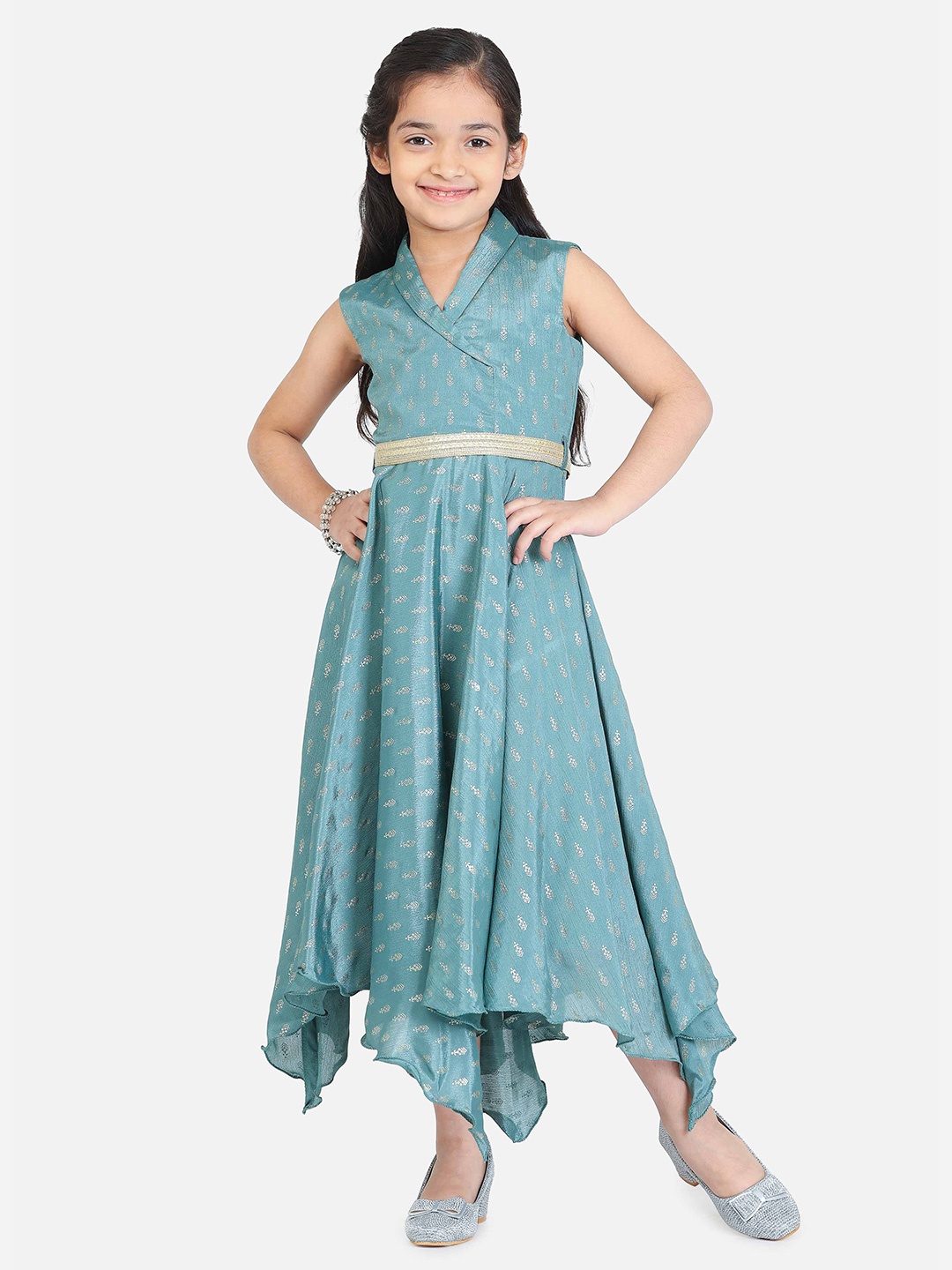 

Ethnovog Girls Ethnic Print A-Line Maxi Dress, Green