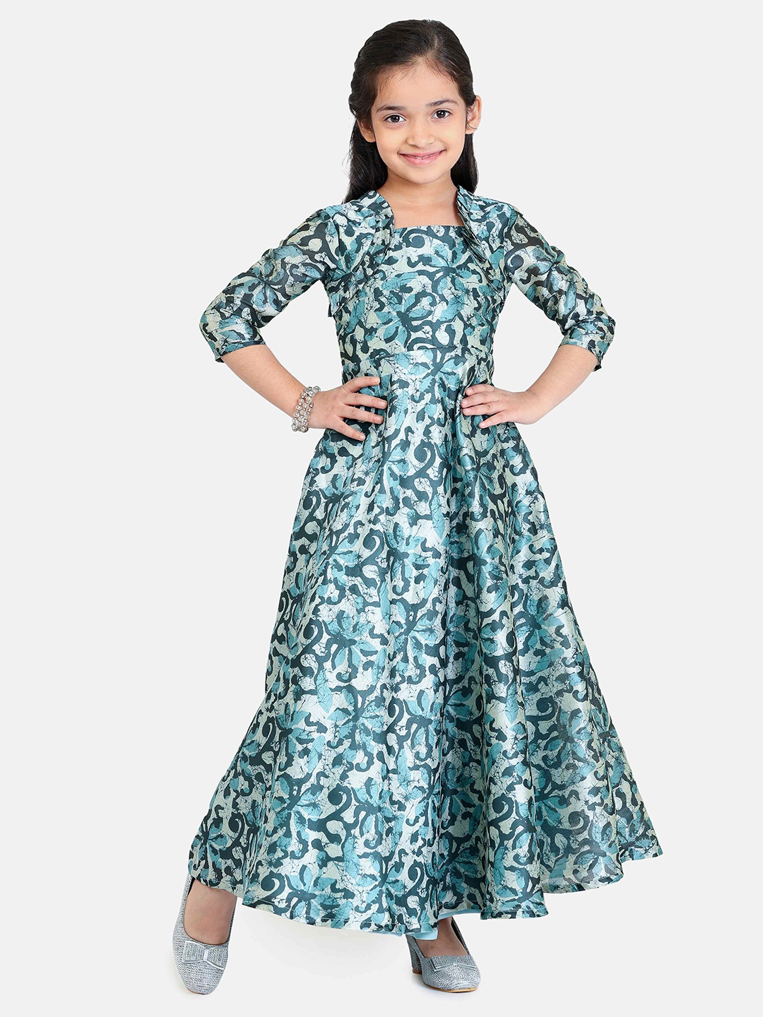 

Ethnovog Girls Floral Print Maxi Dress, Green