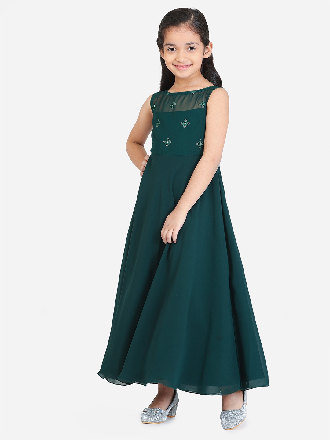 

Ethnovog Girls Georgette Maxi Dress, Green