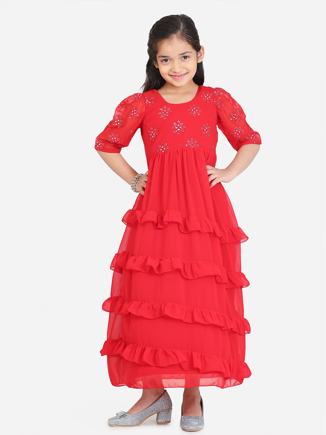 

Ethnovog Girls Georgette Maxi Dress, Red