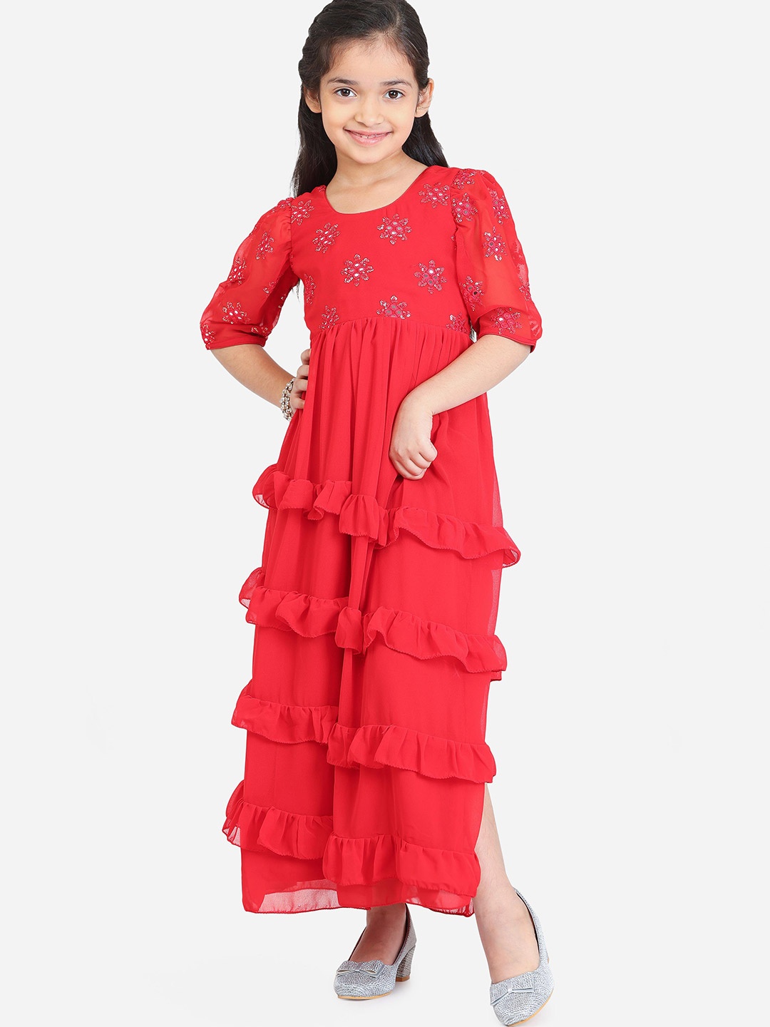 

Ethnovog Girls Georgette Maxi Dress, Red