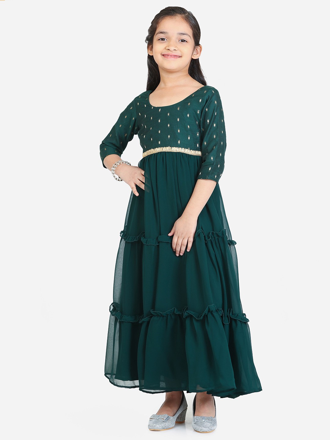 

Ethnovog Girls Embellished Georgette Maxi Dress, Green