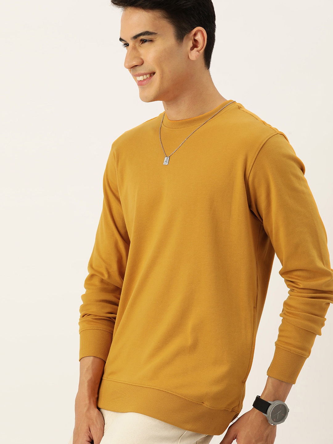 

Mast & Harbour Men Solid Sweatshirt, Mustard