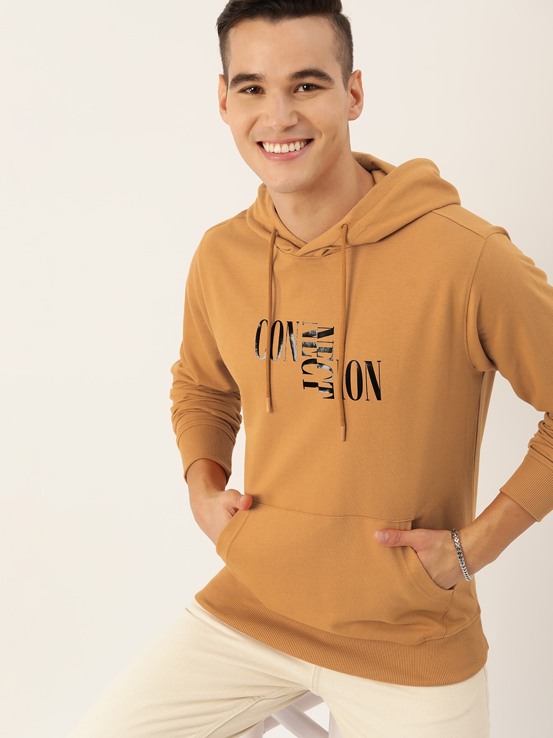 

Mast & Harbour Typography Printed Hooded Sweatshirt, Brown