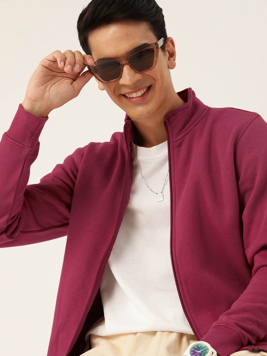 

Mast & Harbour Front Open Sweatshirt, Maroon
