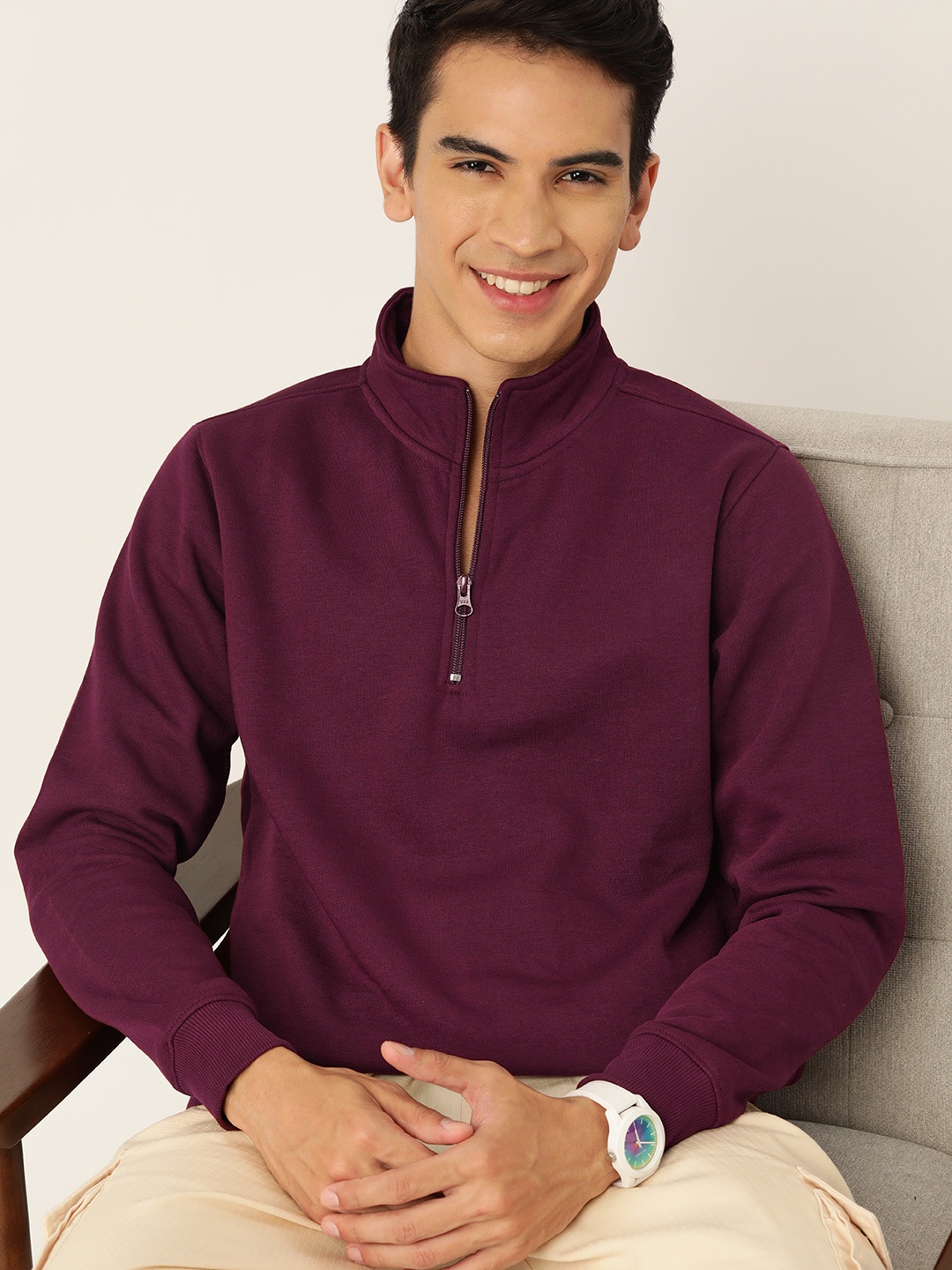 

Mast & Harbour Mock Collar Sweatshirt, Burgundy