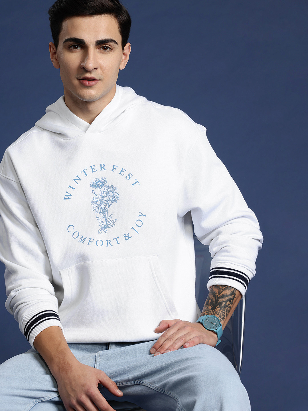 

Mast & Harbour Printed Hooded Sweatshirt, White