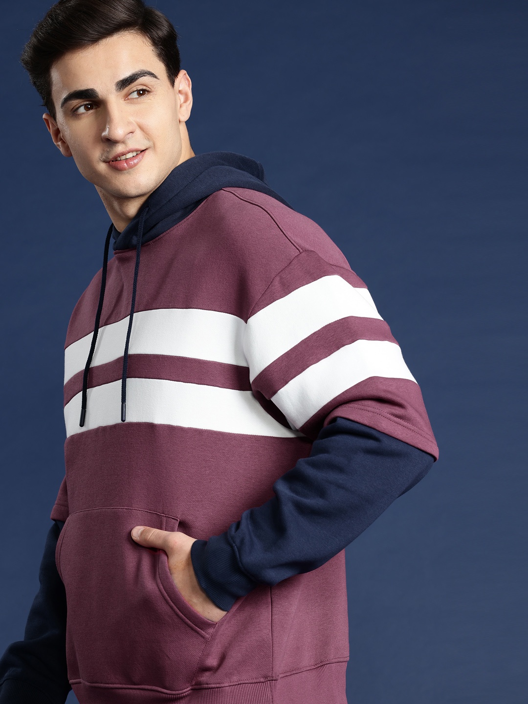 

Mast & Harbour Striped Hooded Sweatshirt, Rose
