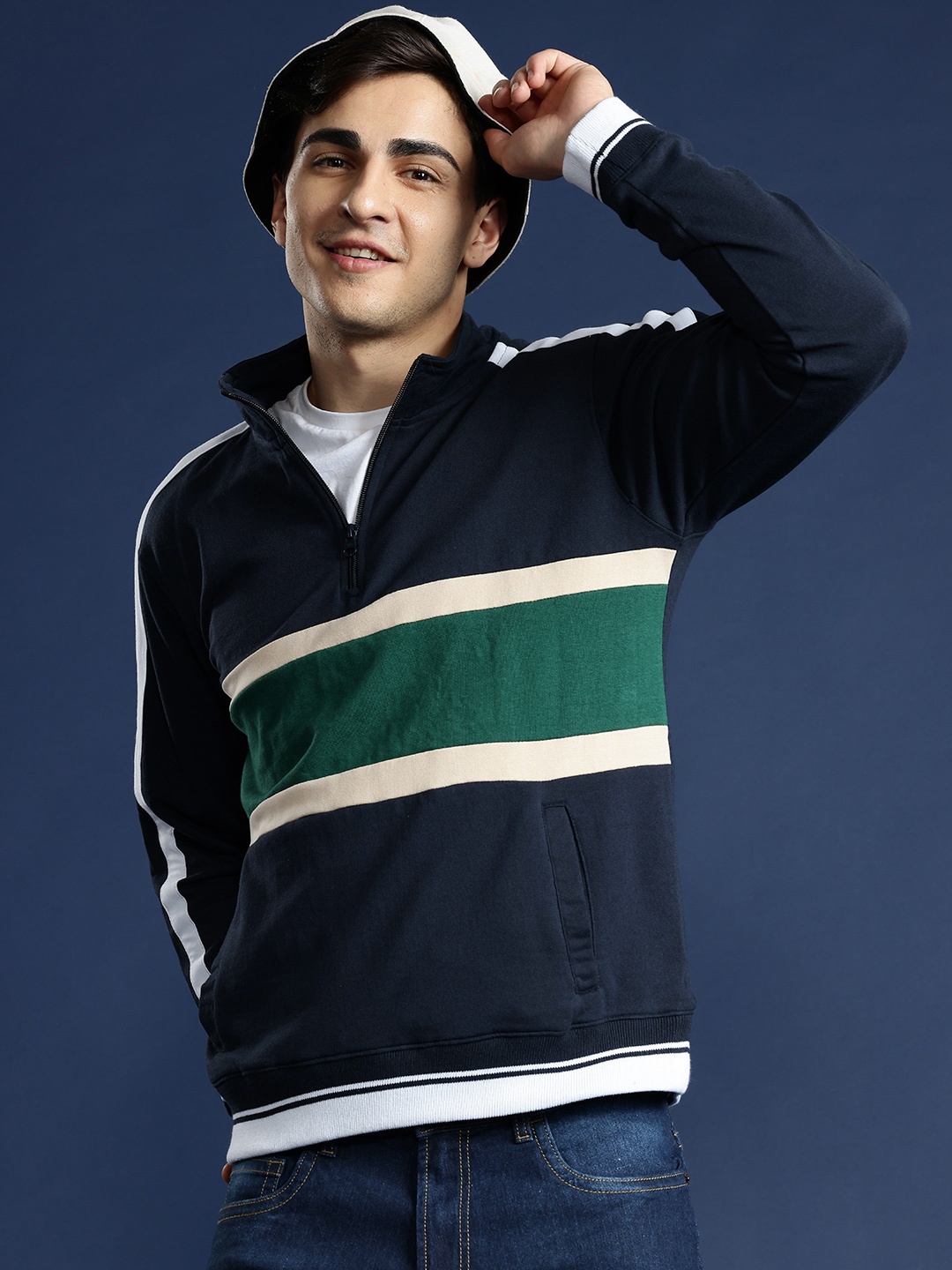 

Mast & Harbour Pure Cotton Striped Sweatshirt, Navy blue