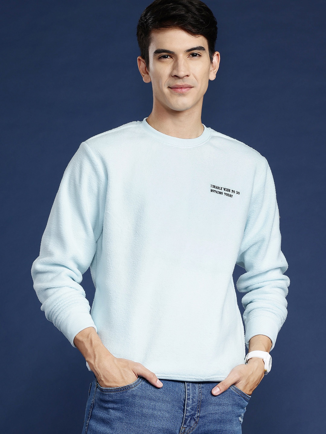 

M&H Easy Solid Minimal Embroidered Sweatshirt, Blue