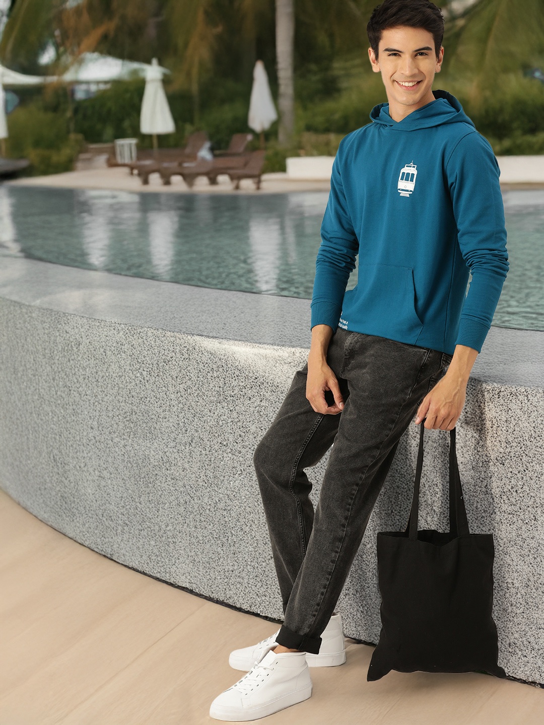 

Mast & Harbour Typography & Graphic Printed Hooded Sweatshirt, Teal