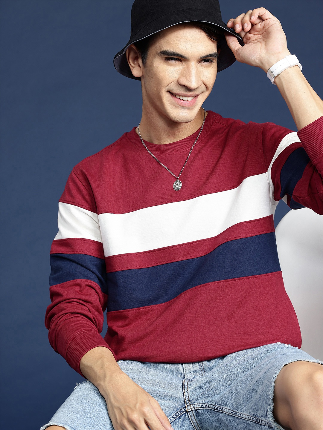 

Mast & Harbour Striped Sweatshirt, Maroon