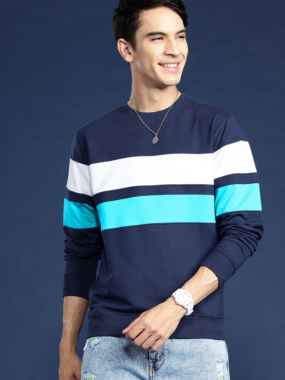

Mast & Harbour Striped Sweatshirt, Navy blue