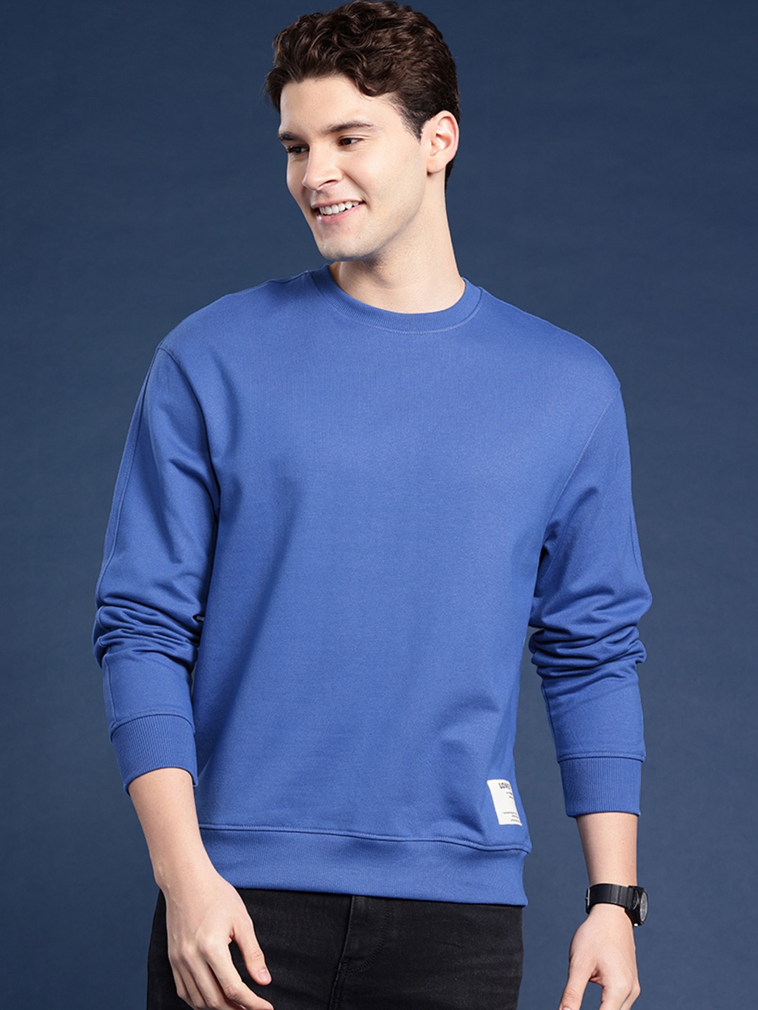 

Mast & Harbour Solid Round Neck Pullover Sweatshirt, Blue