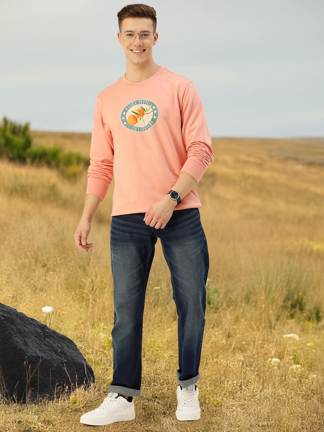 

Mast & Harbour Printed Round Neck Long Sleeves Sweatshirt, Pink