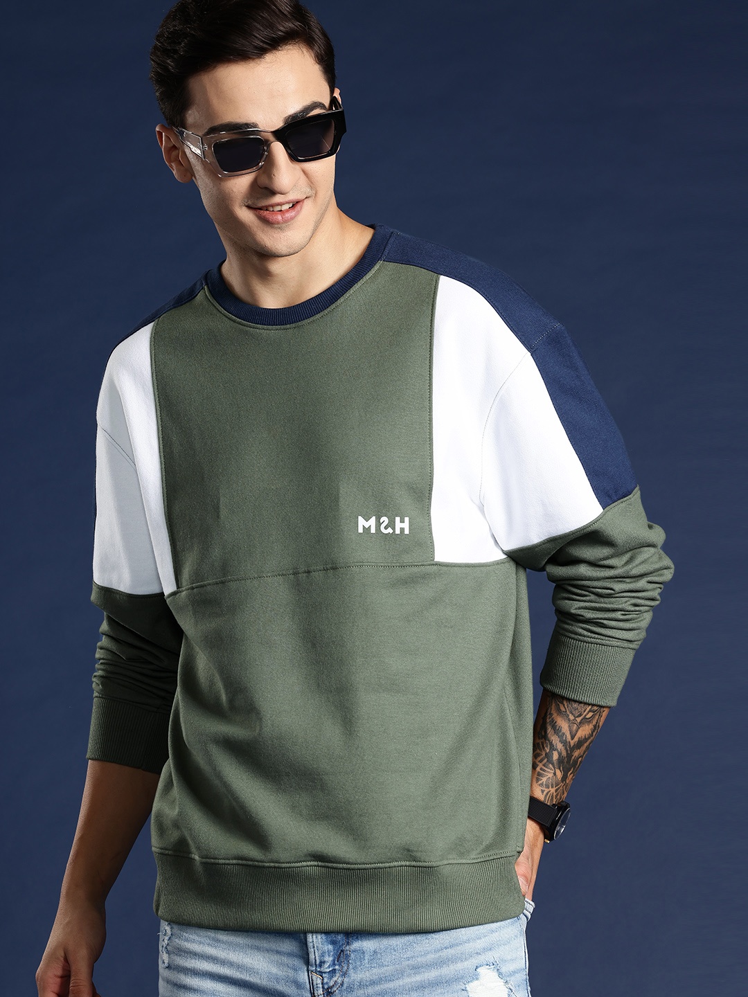 

Mast & Harbour Colourblocked Sweatshirt, Olive