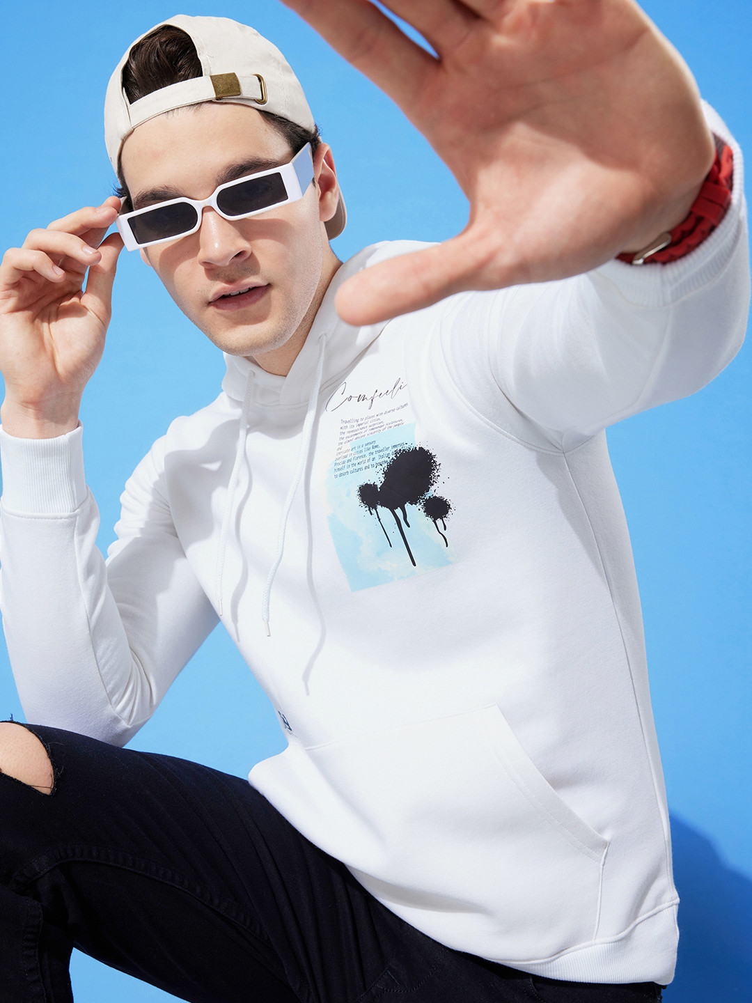 

Mast & Harbour Printed Long Sleeves Hooded Sweatshirt, White