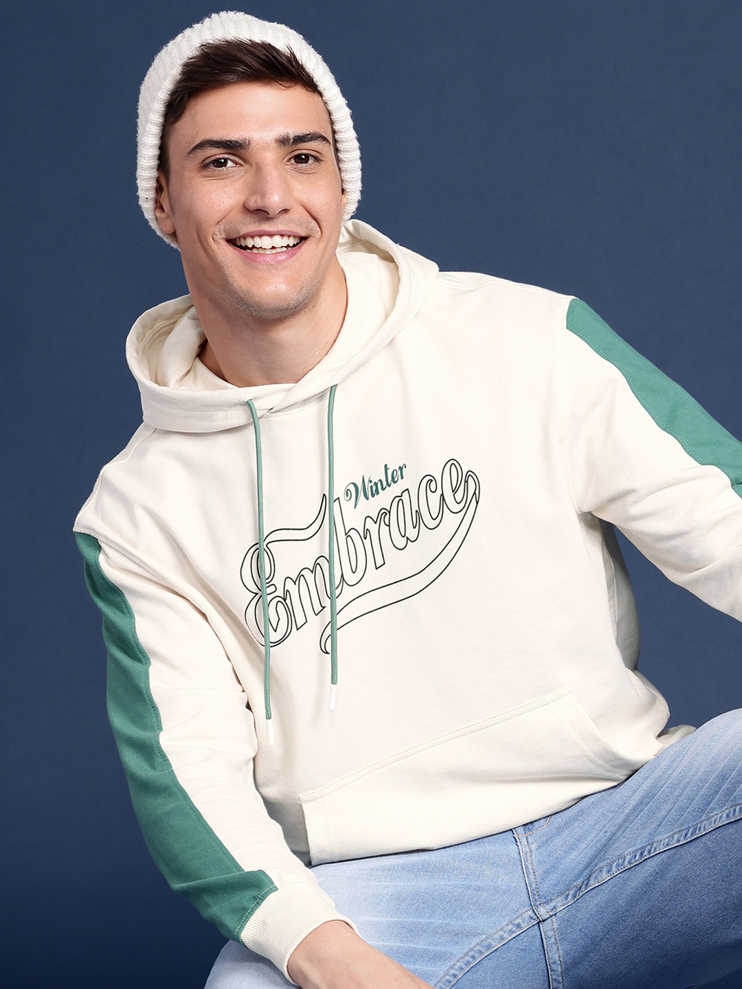 

Mast & Harbour Printed Hooded Sweatshirt, Cream