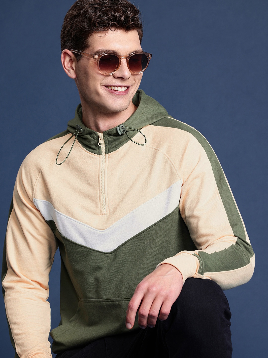 

Mast & Harbour Colourblocked Hooded Sweatshirt, Green