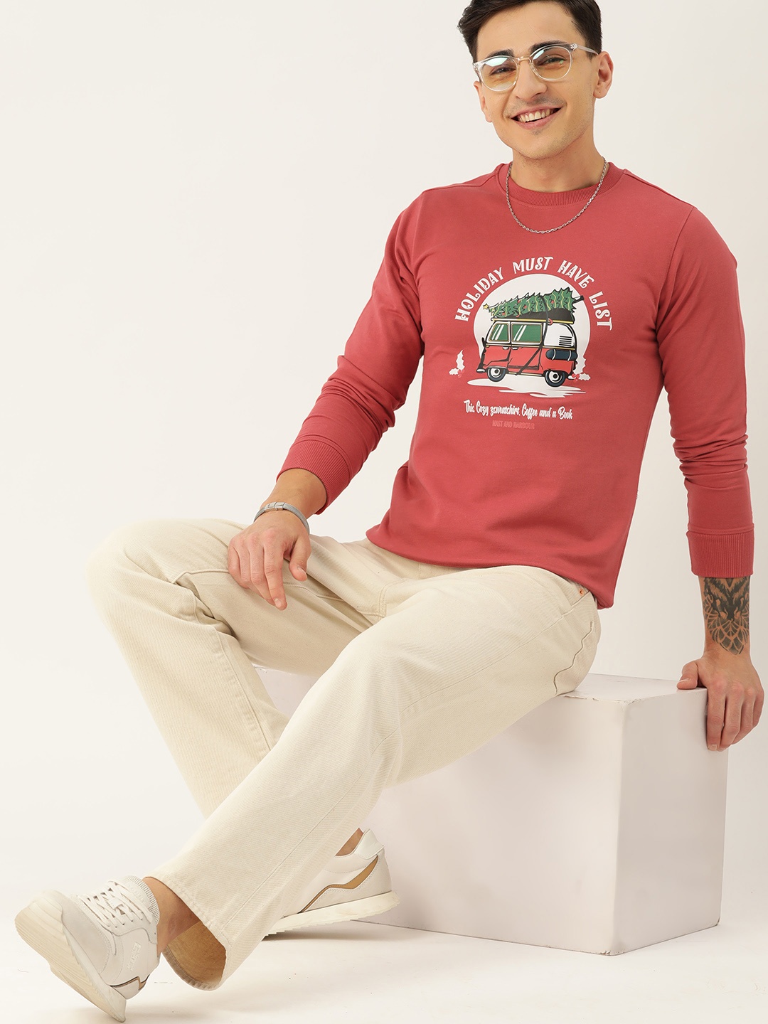 

Mast & Harbour Graphic Printed Sweatshirt, Coral