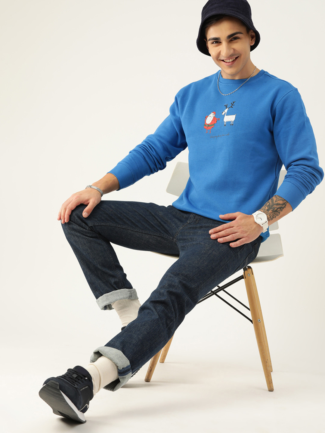 

Mast & Harbour Round Neck Printed Sweatshirt, Blue