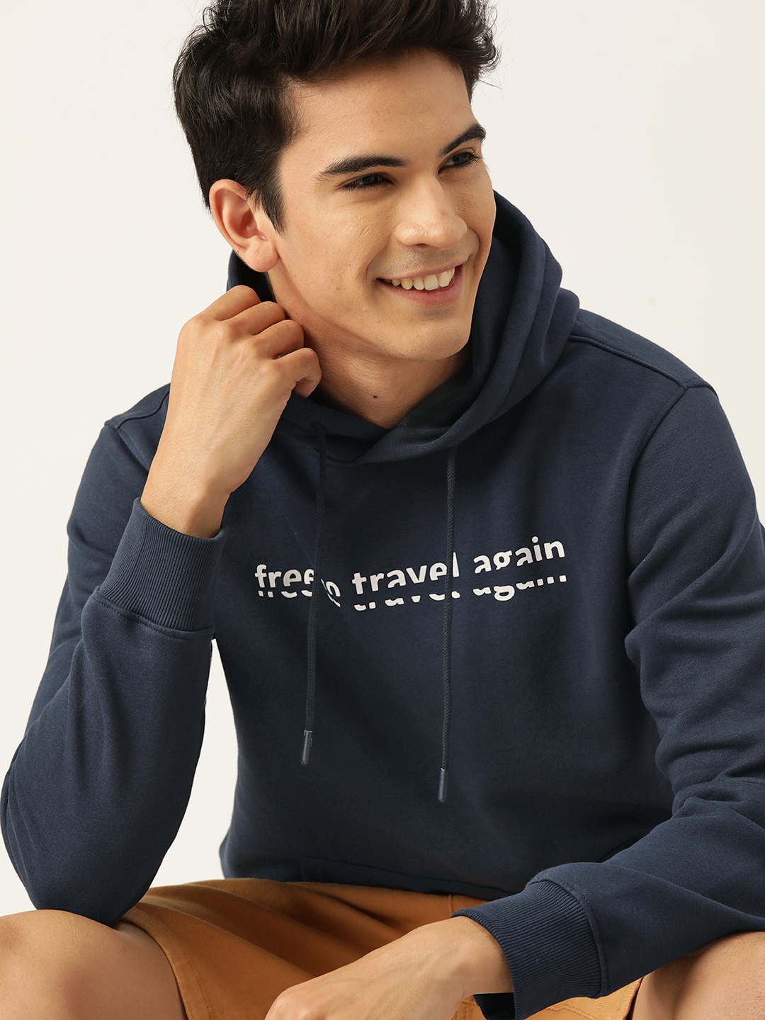 

Mast & Harbour Printed Hooded Sweatshirt, Navy blue