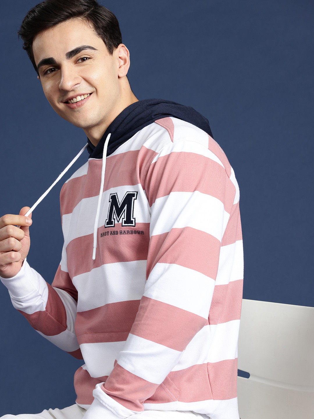 

Mast & Harbour Striped Hooded Sweatshirt, Rose