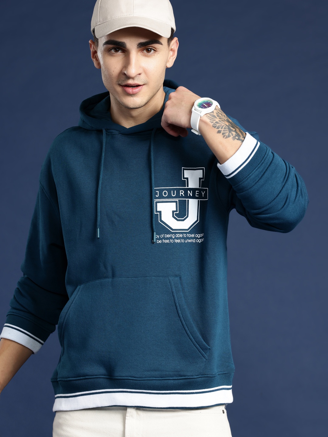 

Mast & Harbour Printed Hooded Sweatshirt, Teal