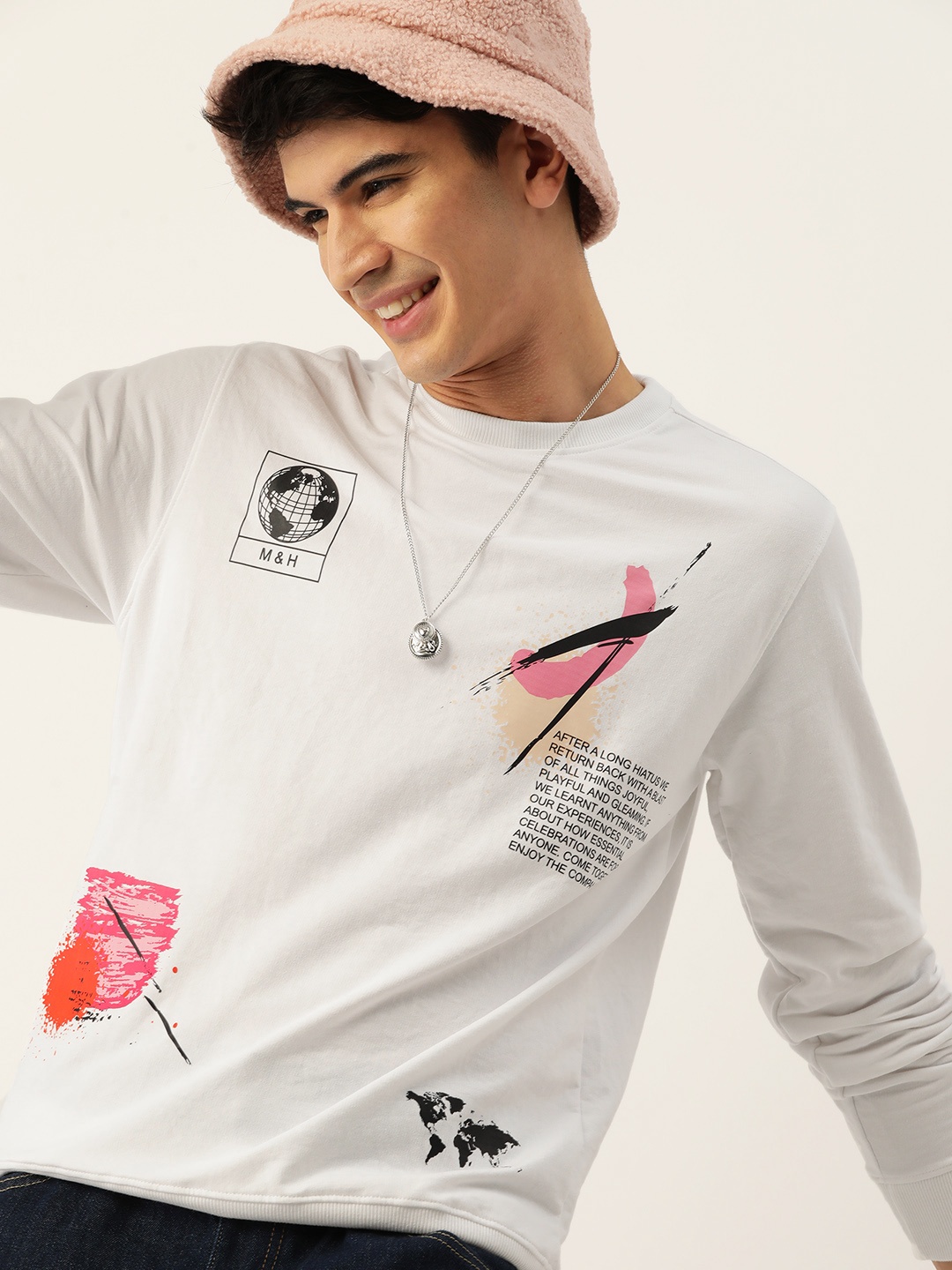 

Mast & Harbour Men Printed Sweatshirt, White