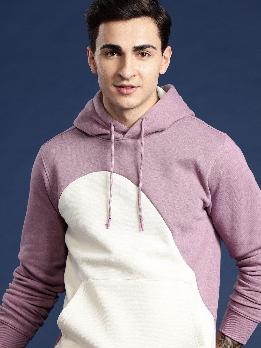 

Mast & Harbour Solid Colourblocked Hooded Sweatshirt, Mauve