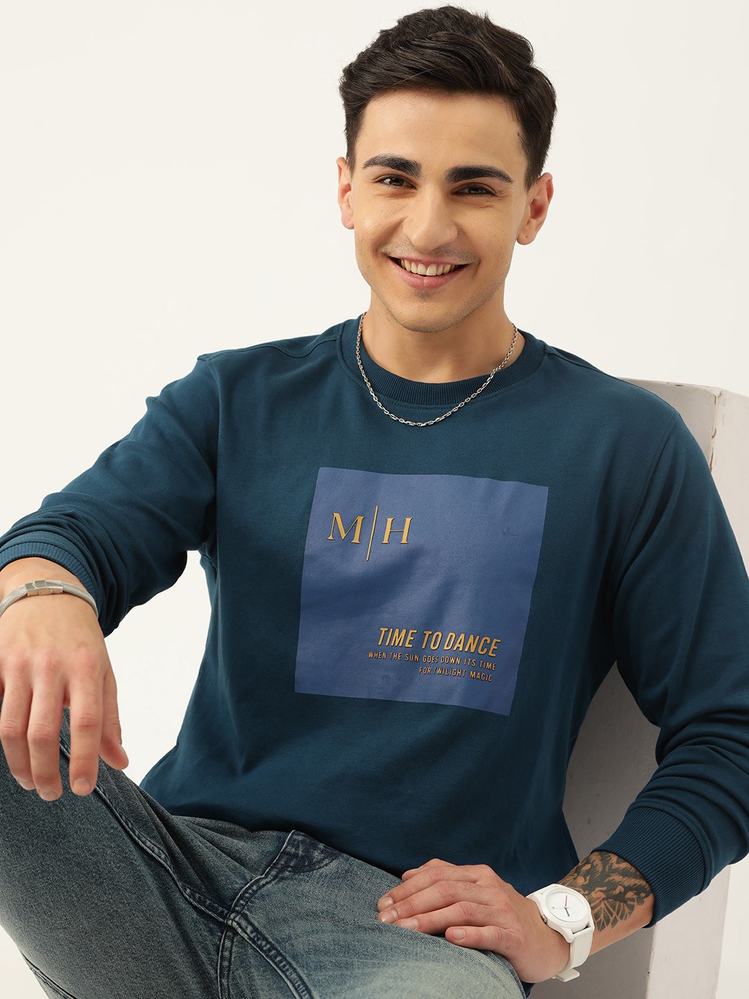 

Mast & Harbour Typography Printed Sweatshirt, Teal