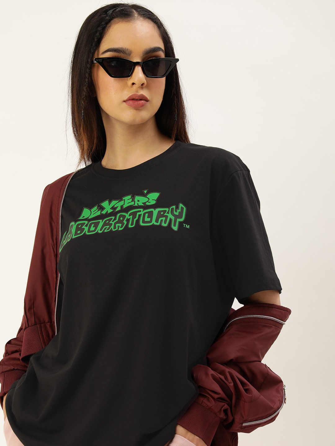 

Dexter by Kook N Keech Women Typography Printed Pure Cotton Oversized T-shirt, Black
