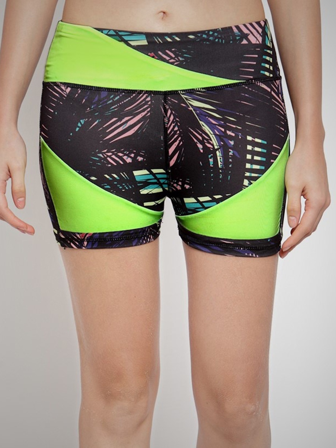 

Claura Women Black & Green Printed Mid-Rise Swim Shorts