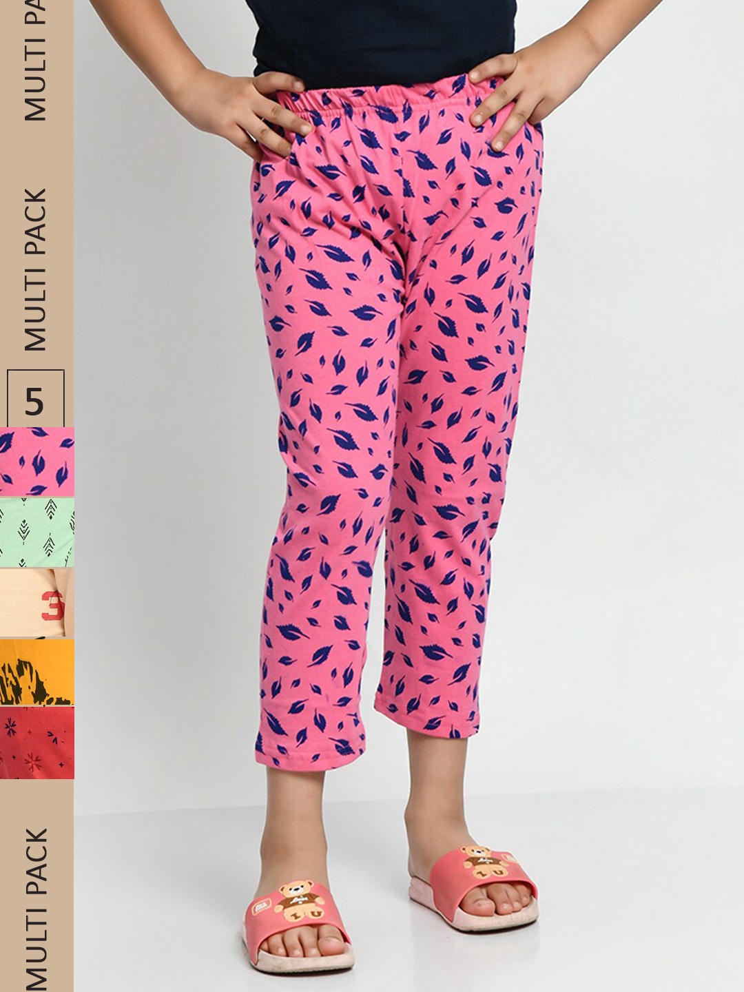 

BAESD Girls Pack Of 5 Mid-Rise Printed Pure Cotton Capris, Red