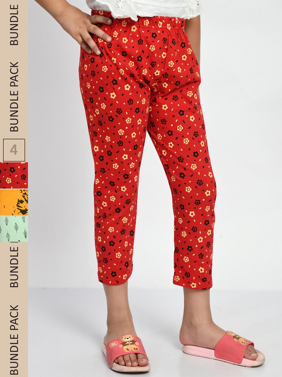 

BAESD Girls Pack Of 3 Printed Pure Cotton Capris, Red
