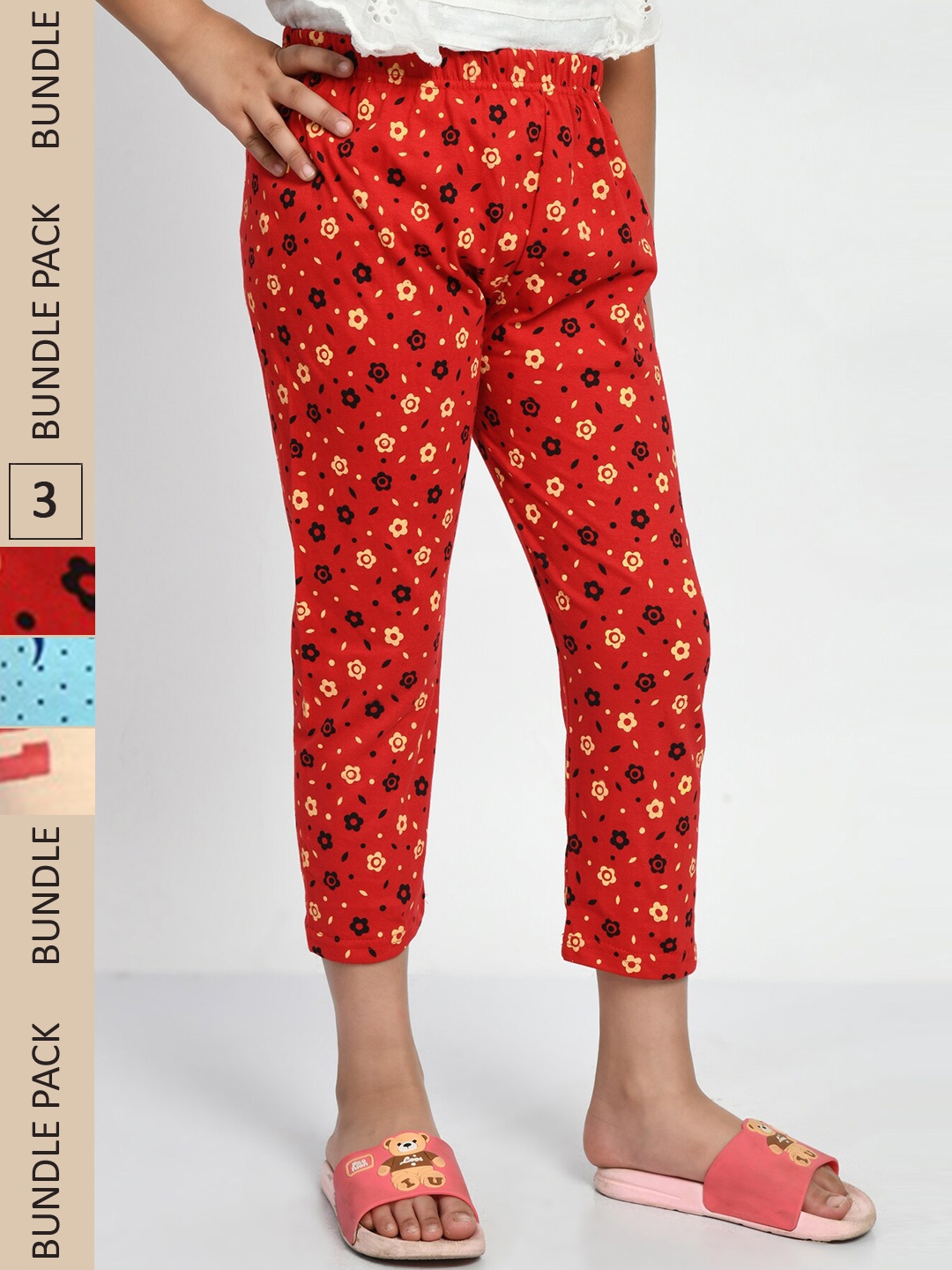 

BAESD Girls Pack Of 3 Conversational Printed High Rise Pure Cotton Capris, Blue
