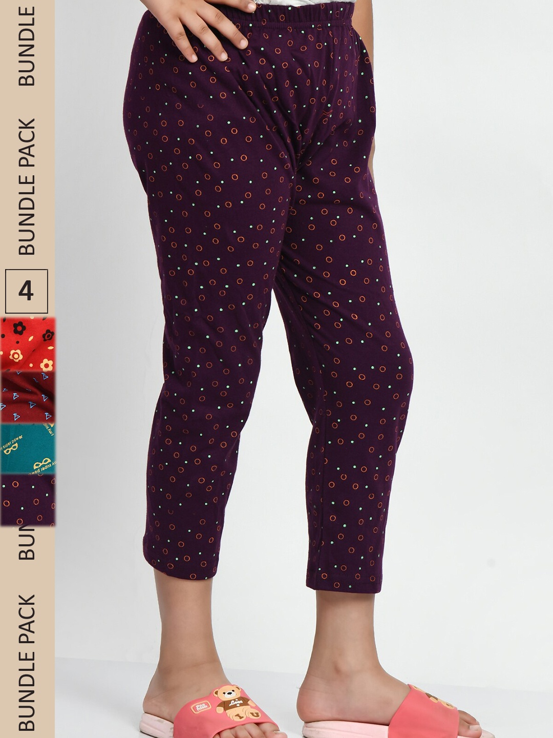 

BAESD Girls Pack of 4 Printed Pure Cotton Capris, Red