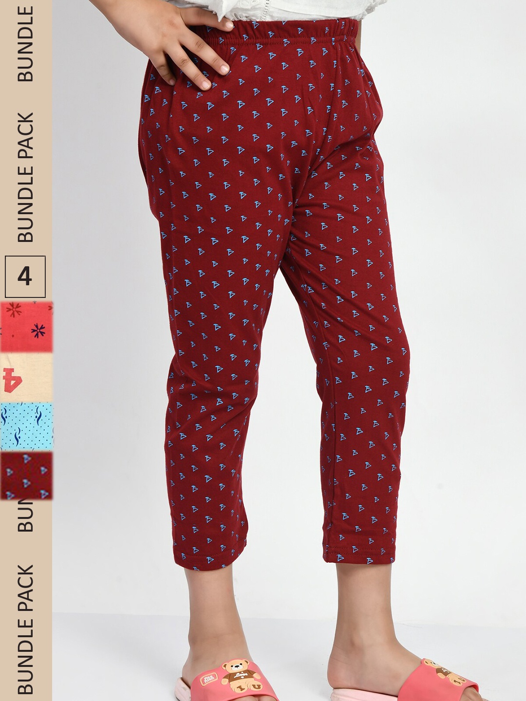 

BAESD Girls Pack Of 4 Printed Pure Cotton Capris, Red