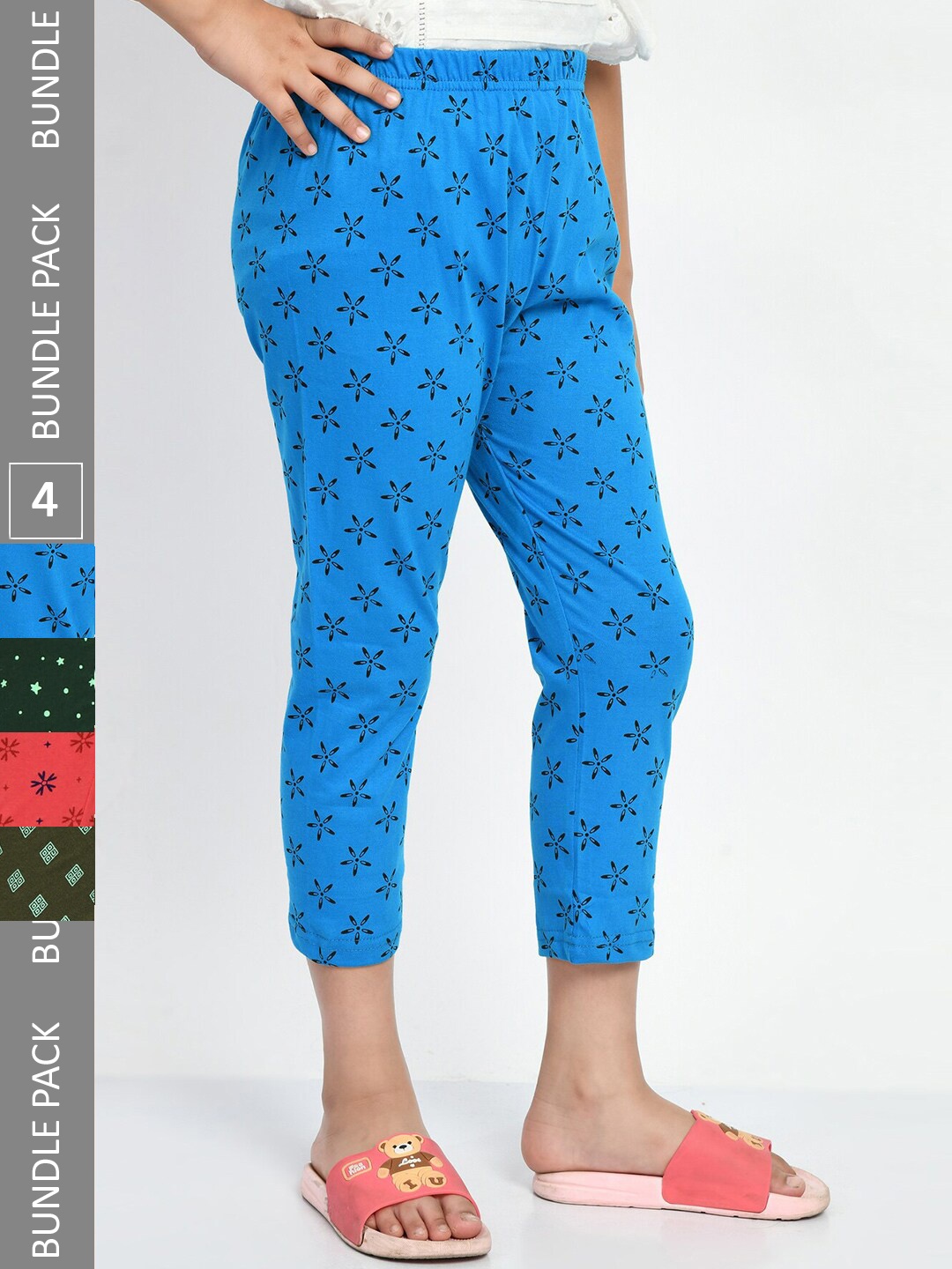 

BAESD Girls Pack of 4 Printed Pure Cotton Capris, Blue