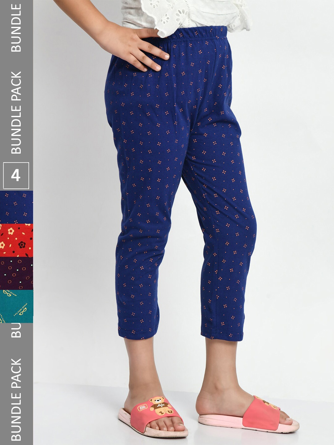 

BAESD Girls Pack Of 4 Mid-Rise Printed Pure Cotton Capris, Blue