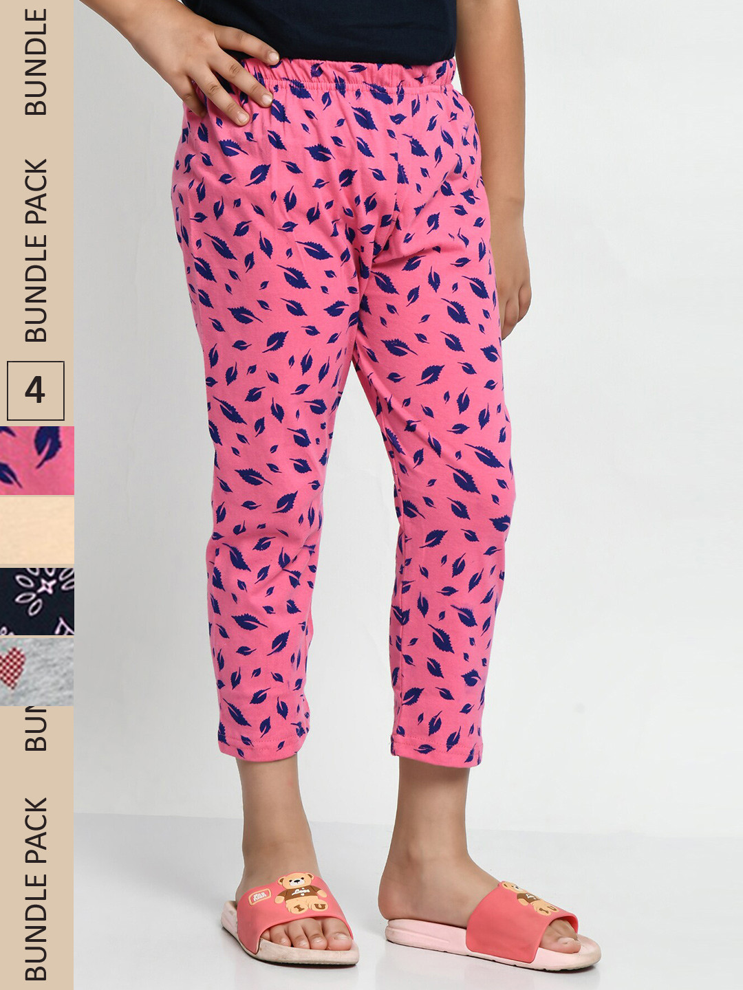 

BAESD Girls Pack Of 4 Printed Pure Cotton Capris, Cream