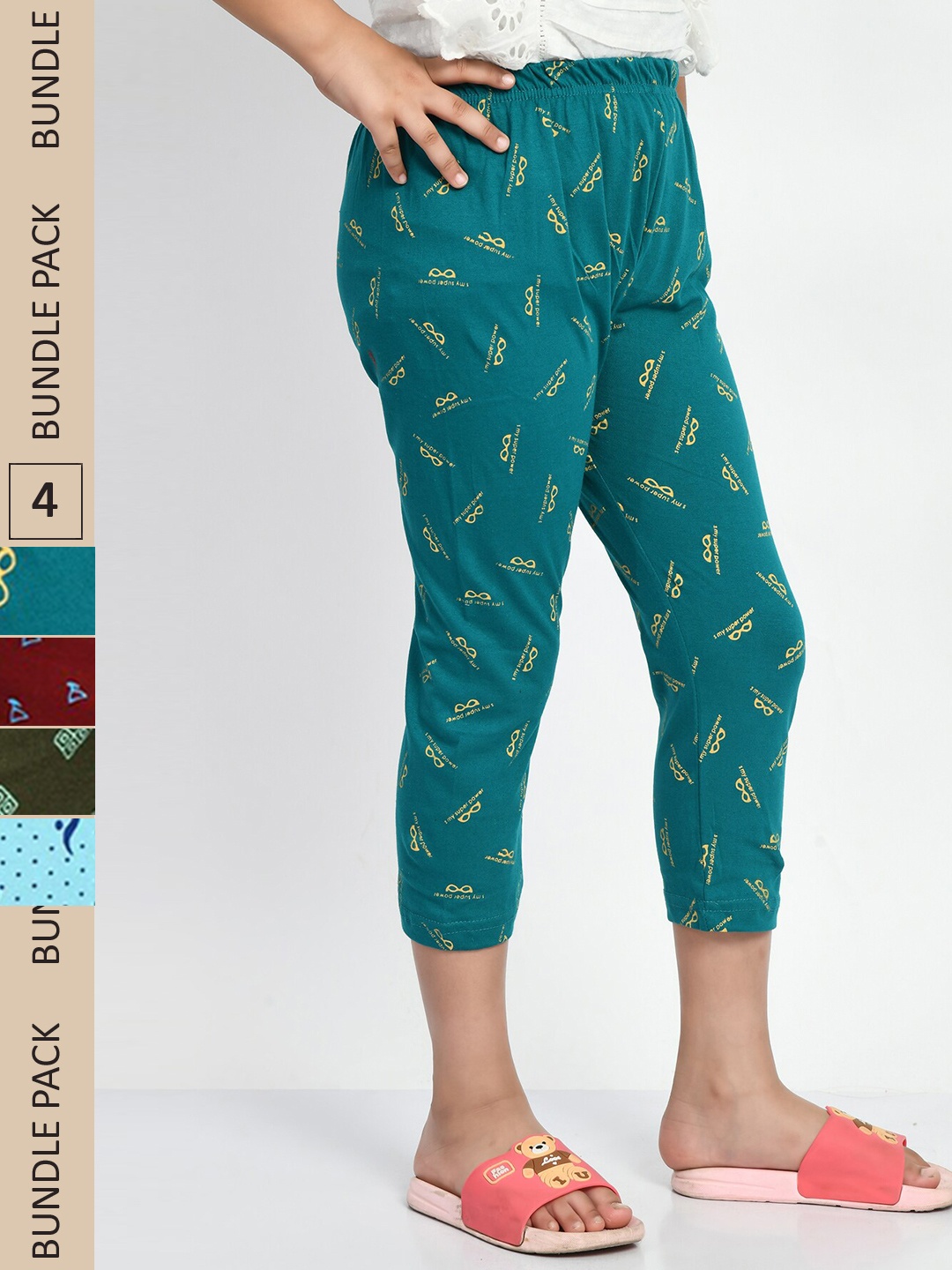 

BAESD Girls Pack Of 4 Printed Pure Cotton Capris, Blue