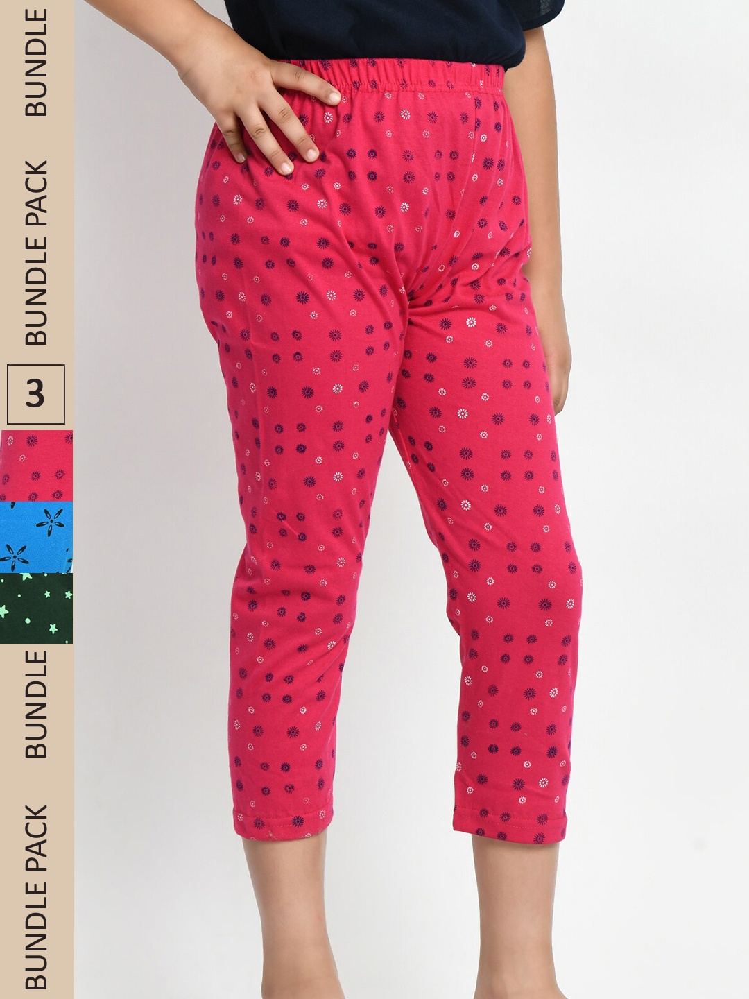 

BAESD Girls Pack Of 3 Printed Pure Cotton Capris, Pink