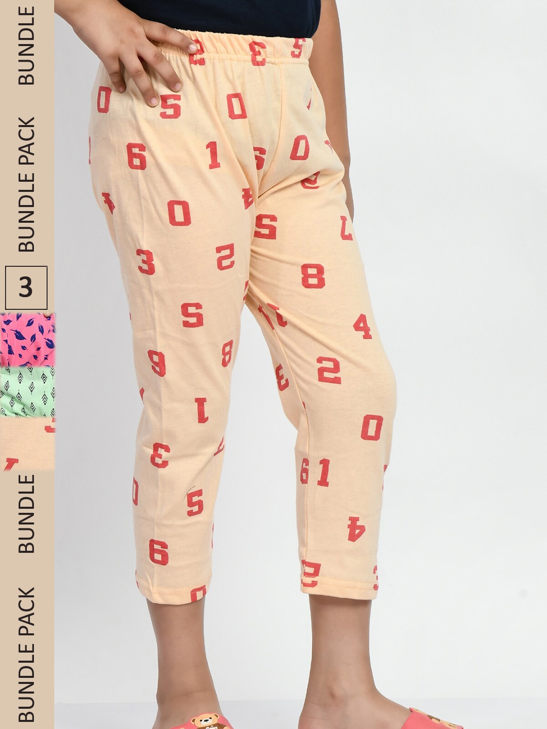 

BAESD Girls Pack Of 3 Printed Pure Cotton Capris, Green