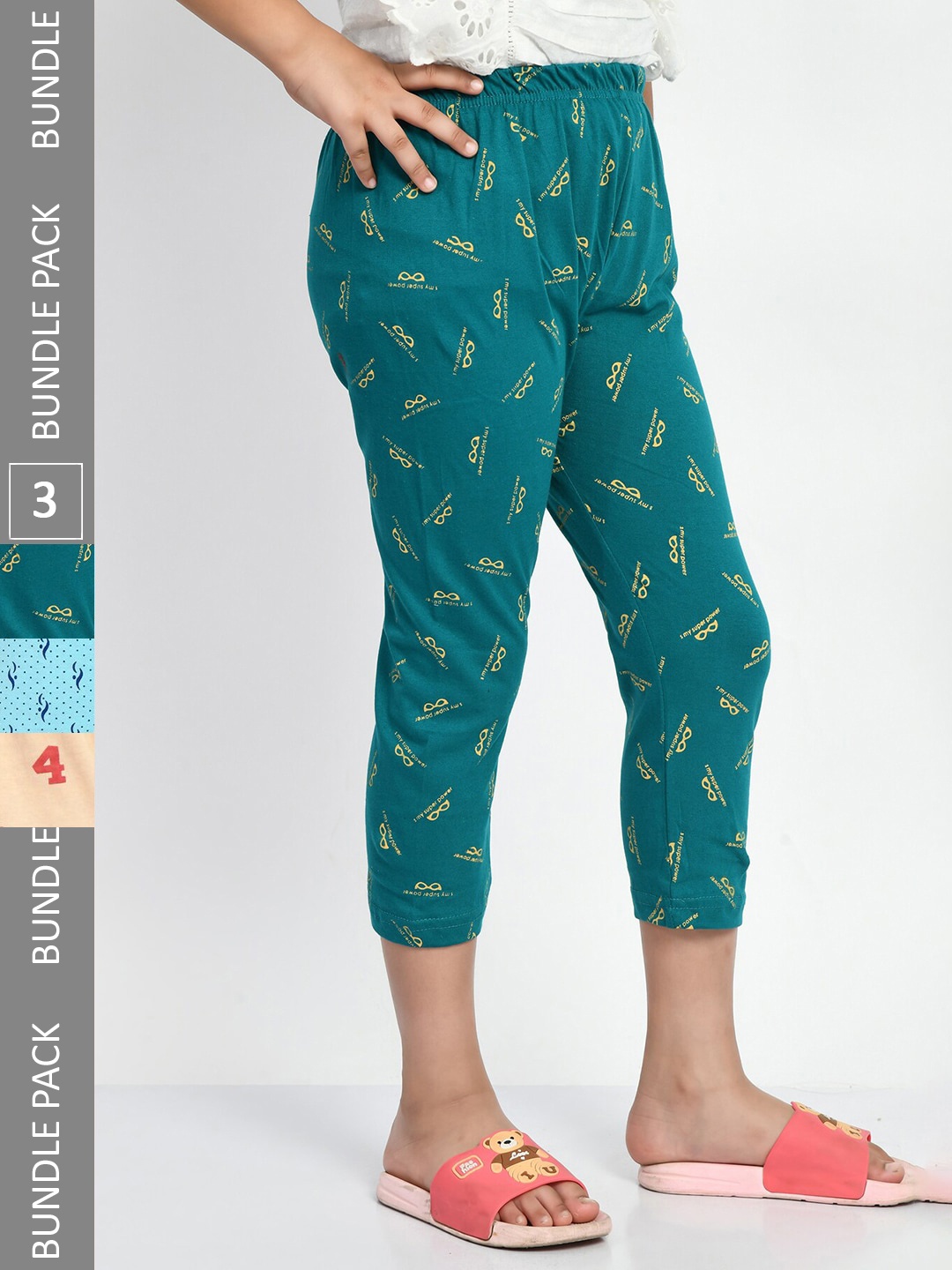 

BAESD Girls Pack Of 3 Printed Pure Cotton Capris, Teal