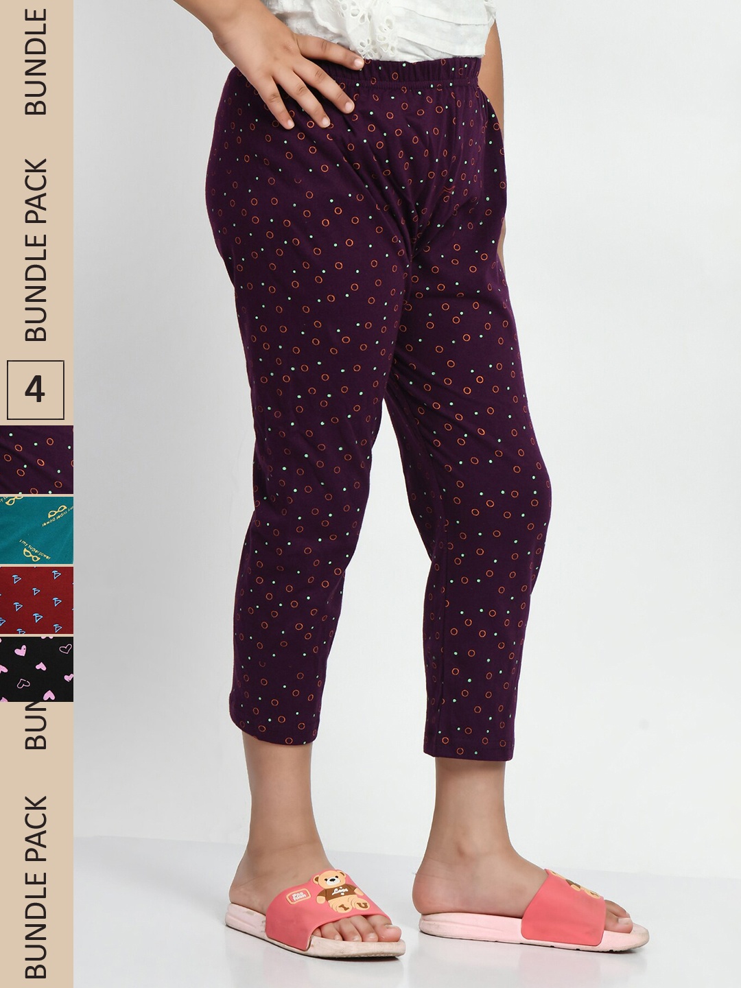 

BAESD Girls Pack Of 4 Conversational Printed High Rise Pure Cotton Capris, Black