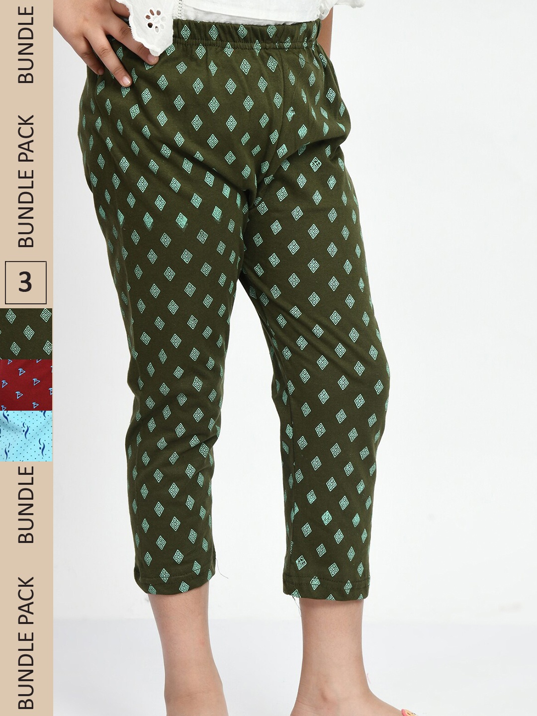 

BAESD Girls Pack of 3 Printed Pure Cotton Capris, Blue