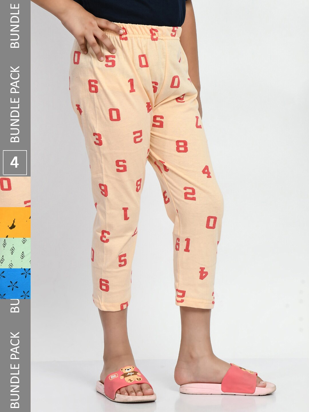 

BAESD Girls Pack of 4 Printed Pure Cotton Capris, Yellow